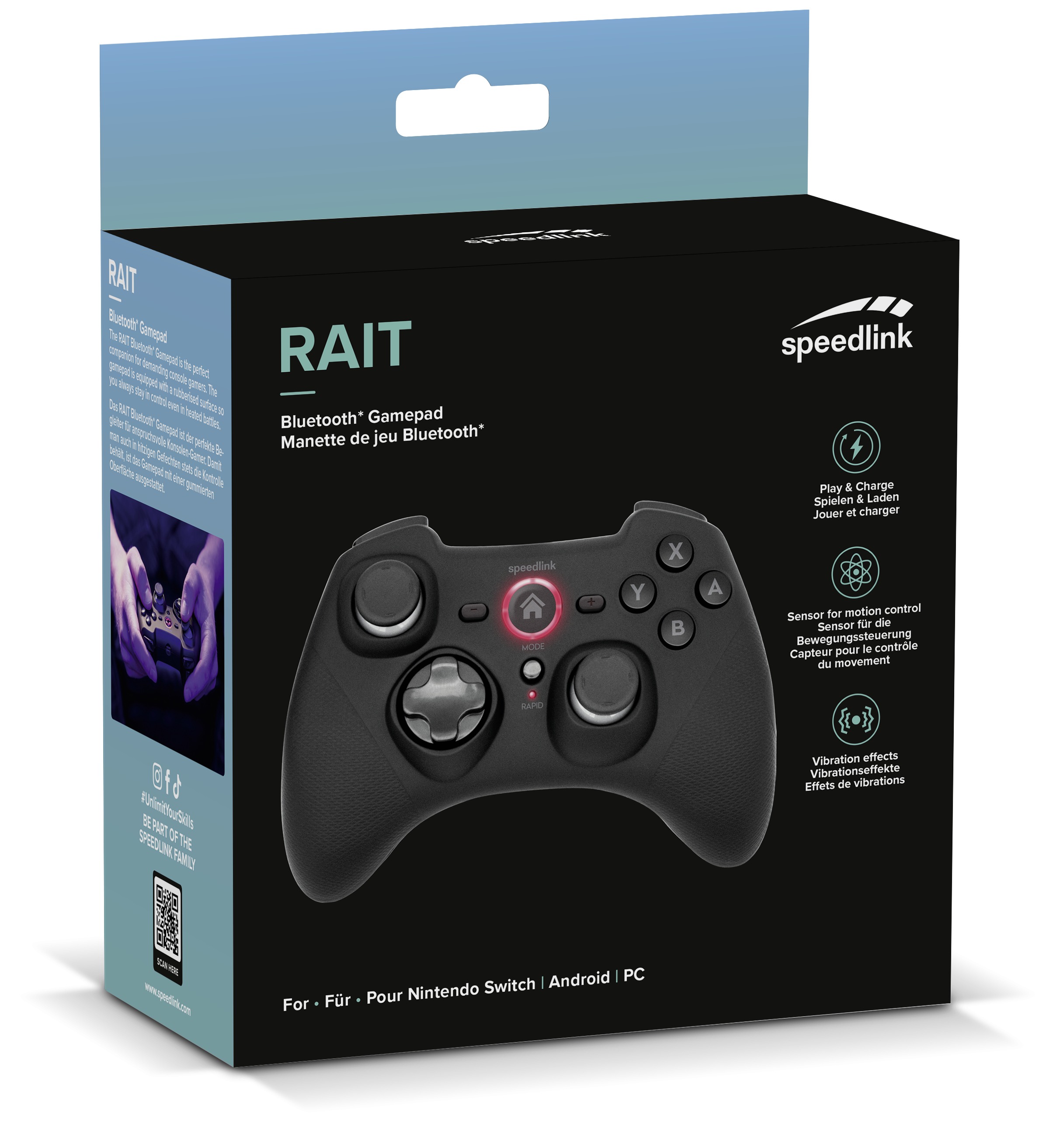 RAIT Bluetooth Gamepad - Switch/OLED/PC/Android, | SL-330402-RRBK for Nintendo rubber-black